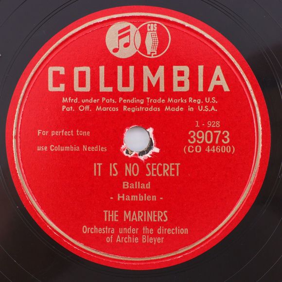 The Mariners, How Near To My Heart / It's No Secret 1950 10" 78rpm Record 39073 - Picture 3 of 16